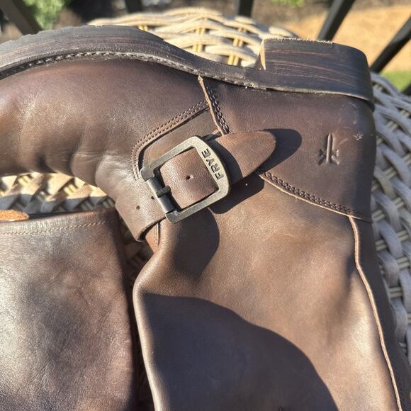 Frye Leather Brown Boots Buckle Mid Calf Pull On Right 6 Left 7 **2 Diff Sizes** - Picture 14 of 16